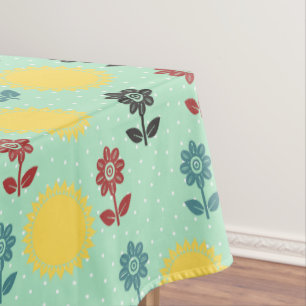 Flowers and sun spring pattern tablecloth