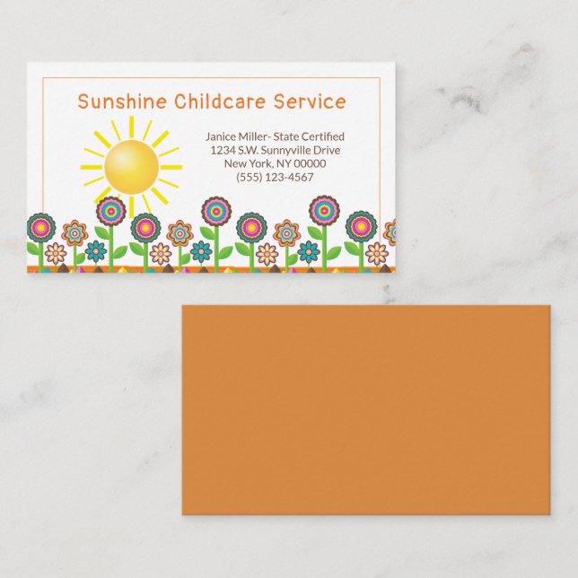 Flowers and Sunshine Child Daycare Service Business Card (Front/Back)