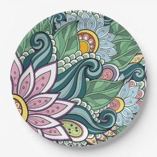 Flowers And Swirl P21 Custom Paper Plates 9"