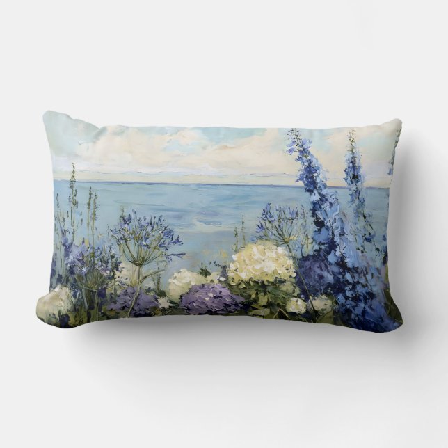 Flowers and the Sea Painting Lumbar Cushion (Front)