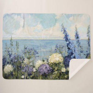 Flowers and the Sea Painting Sherpa Blanket