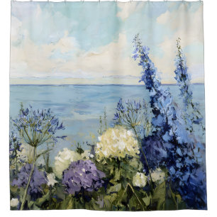 Flowers and the Sea Painting Shower Curtain