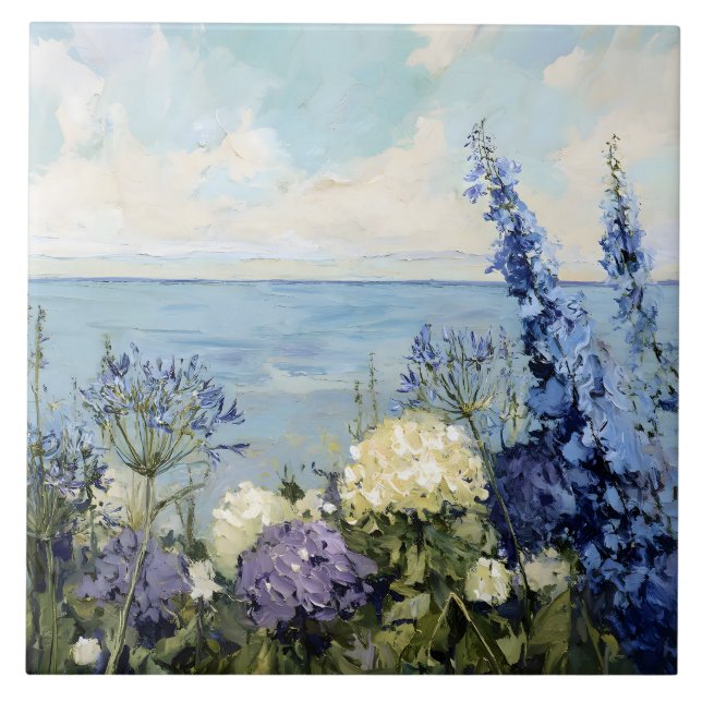 Flowers and the Sea Painting Tile (Front)