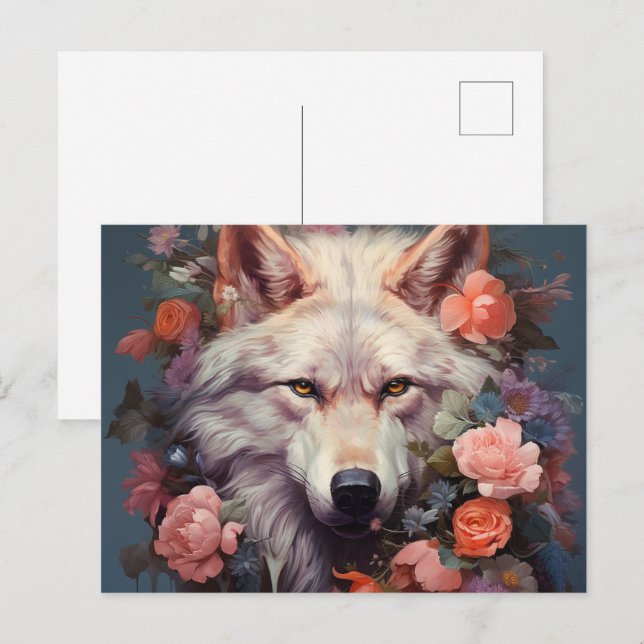 Flowers and the wolf postcard (Front/Back)