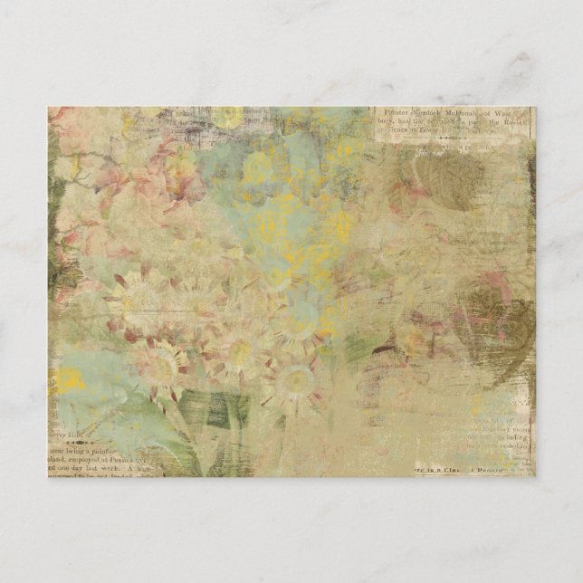 flowers and vintage newspaper collage postcard (Front)