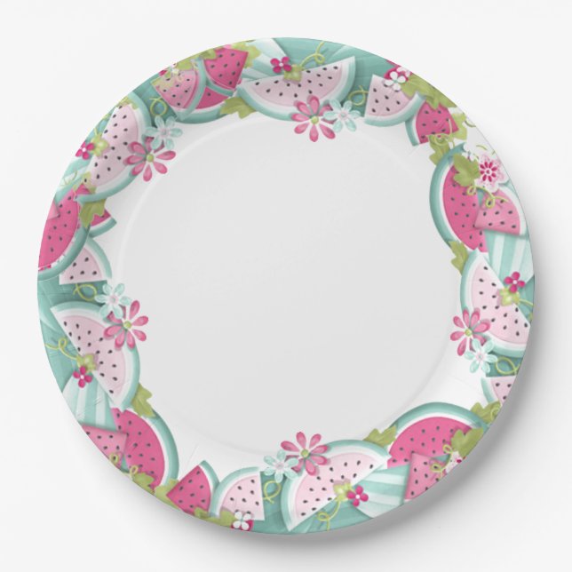 Flowers and Watermelons Paper Plate (Front)