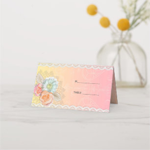 Flowers And White Lace Place Card