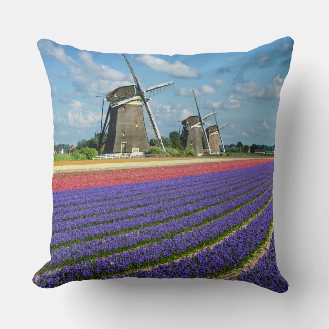 Flowers and windmills throw pillow (Front)