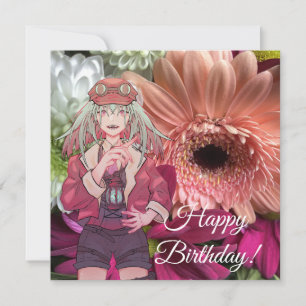 Flowers, anime, happy birthday card