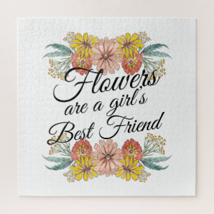 Flowers Are a Girls Best Friend - Zinnia Art Jigsaw Puzzle