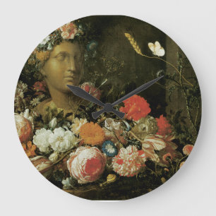 Flowers Around a Classical Bust Large Clock