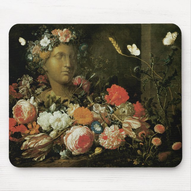 Flowers Around a Classical Bust Mouse Pad (Front)