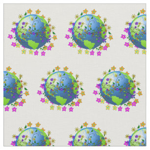 Flowers Around Earth Fabric