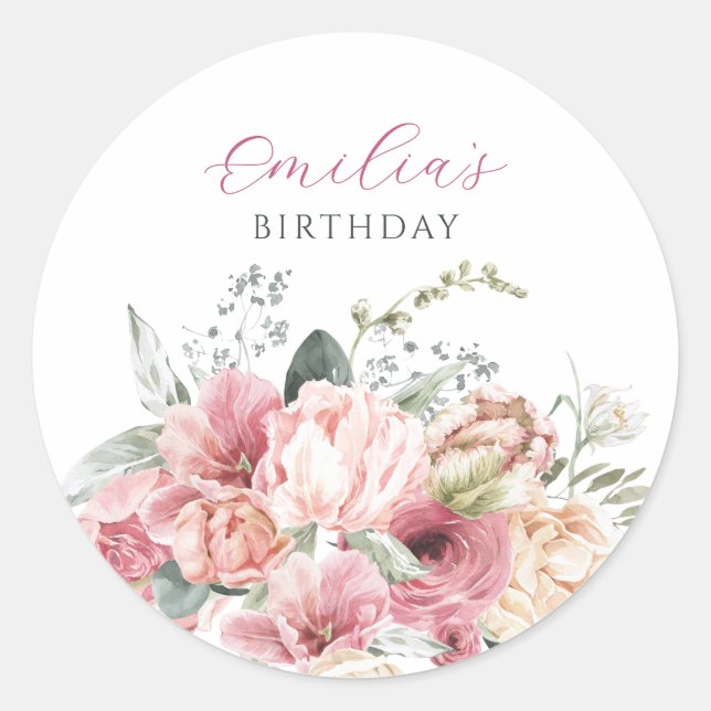 Flowers arrangements pastel watercolor classic round sticker (Front)