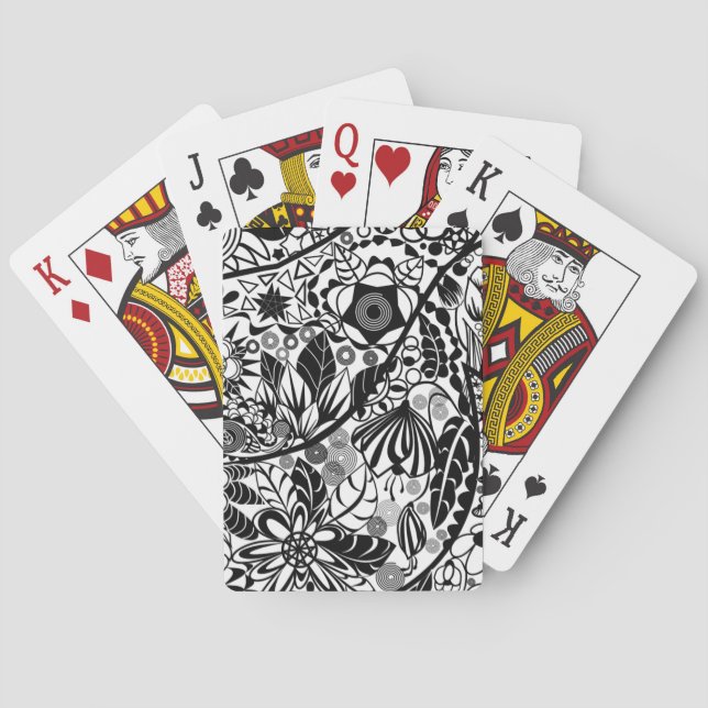 Flowers Art - Black White Drawing  Playing Cards (Back)