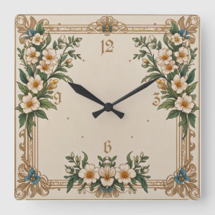 Flowers Art Deco Square Wall Clock