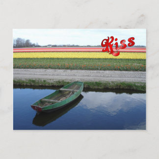 Flowers at Keukenhof, canal and boat Postcard