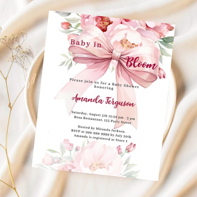 Flowers baby bloom pink bow Baby Shower invitation (Creator Uploaded)