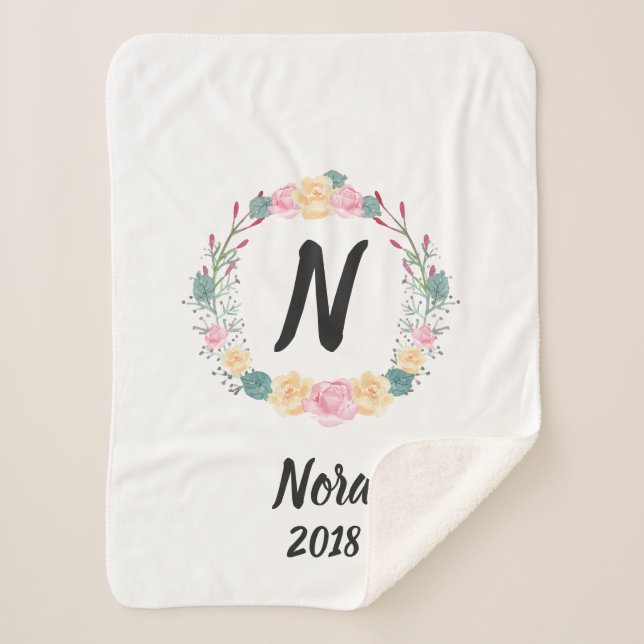 Flowers Baby Name Sherpa Blanket (Front)