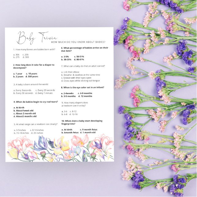 Flowers Baby Trivia Baby Shower Game (Creator Uploaded)