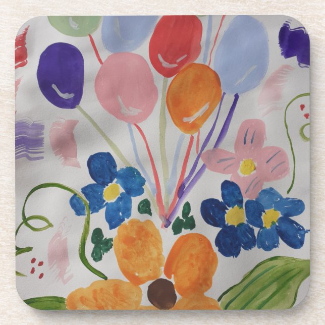 Flowers & Balloons Hard Plastic Coaster (Front)