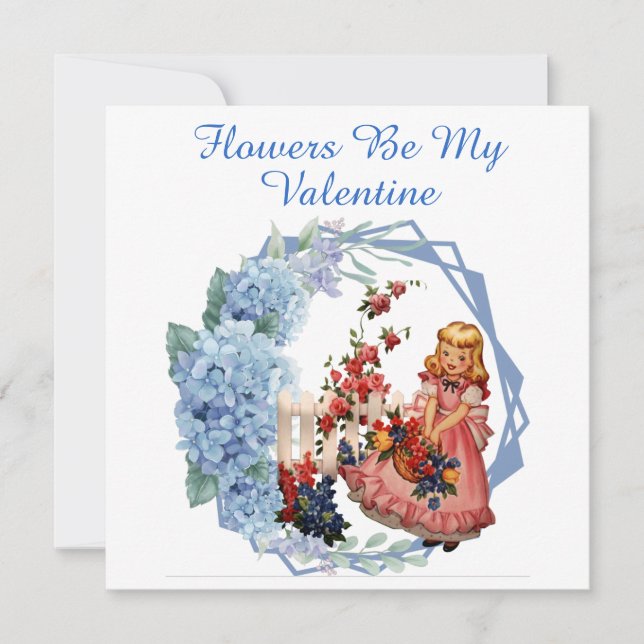 Flowers Be My Valentine Blue Flora Wreath Daughter Holiday Card (Front)
