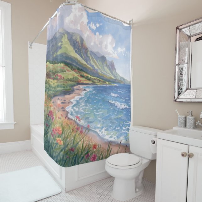 Flowers Beach Hawaii Shower Curtain (In Situ)