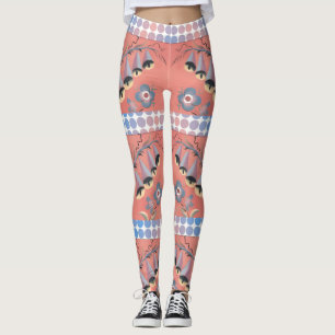 Flowers Bells and Peonies on a Pink Background Leggings