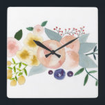 Flowers, Berries, and Leaves Watercolor Clock<br><div class="desc">Hand-painted watercolor design by Bethany Eden</div>