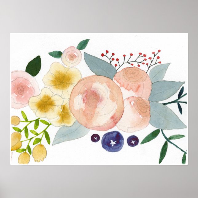 Flowers, Berries, and Leaves Watercolor Poster (Front)