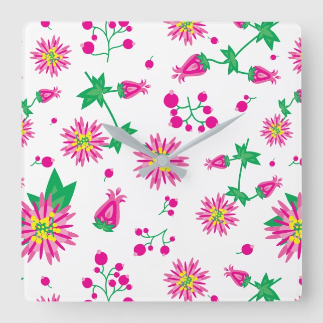 Flowers & Berries Square Wall Clock (Front)