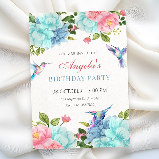 Flowers bird birthday invitation (Creator Uploaded)