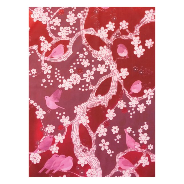 Flowers Bird Cherry Blossoms Blush Pink Tablecloth (Front)