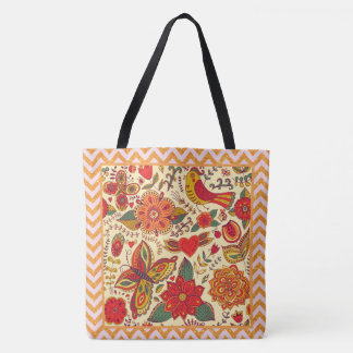 Flowers Birds and Butterflies Boho Chic Tote Bag