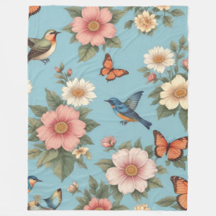 Flowers Birds And Butterflies Fleece Blanket