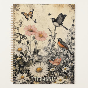 Flowers, Birds & Butterfly on Aged Paper (1) Planner