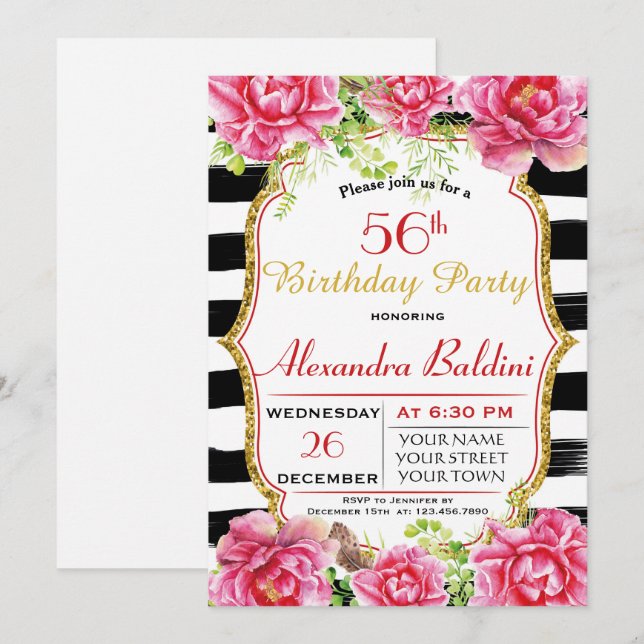 FLOWERS  BIRTHDAY PARTY INVITATION (Front/Back)