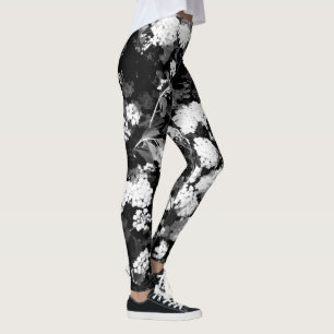 Flowers - black and white leggings