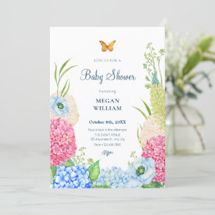Flowers bloom butterfly baby shower invitation