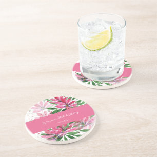 Flowers Bloom Original Art Watercolor Monogrammed Coaster