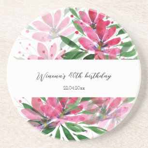 Flowers Bloom Original Art Watercolor Monogrammed Coaster