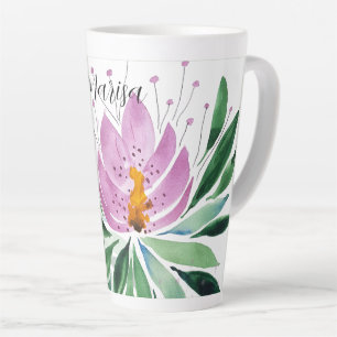 Flowers Bloom Violet Original Art Work Watercolor Latte Mug