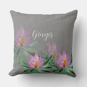 Flowers Bloom Violet Watercolor Art Monogrammed Cushion