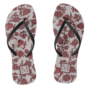 Flowers Bohemian Chic Floral Boho Red Grey Monogrm Jandals