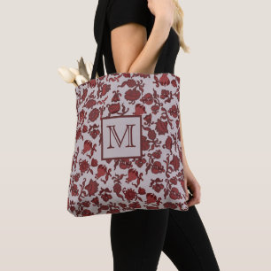 Flowers Bohemian Chic Floral Boho Red Grey Monogrm Tote Bag