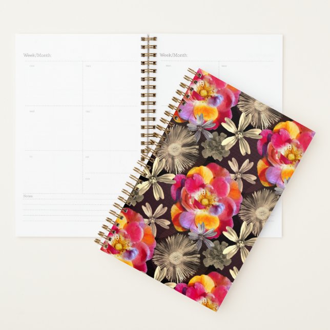 Flowers Boho Floral Bold Pattern - Gold Pink Rose Planner (Display)