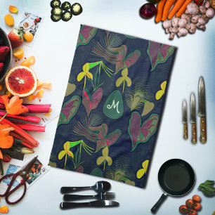 Flowers Botanical Plants Watercolor Monogram Tea Towel