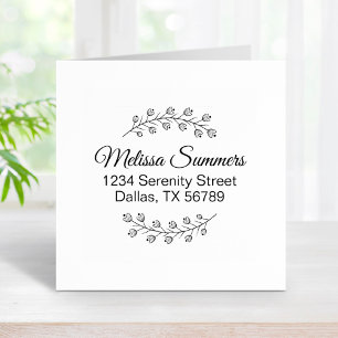 Flowers Botanical Wreath Shaded Address Rubber Stamp