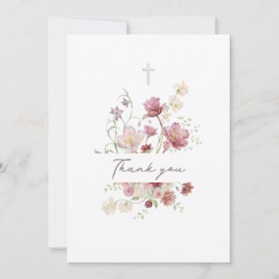 flowers bouquet Baptism Thank you card