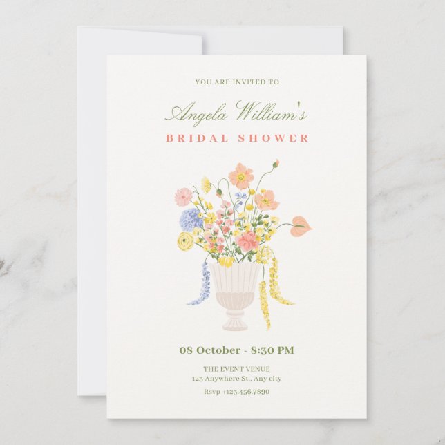 Flowers bouquet bridal shower invitation (Front)